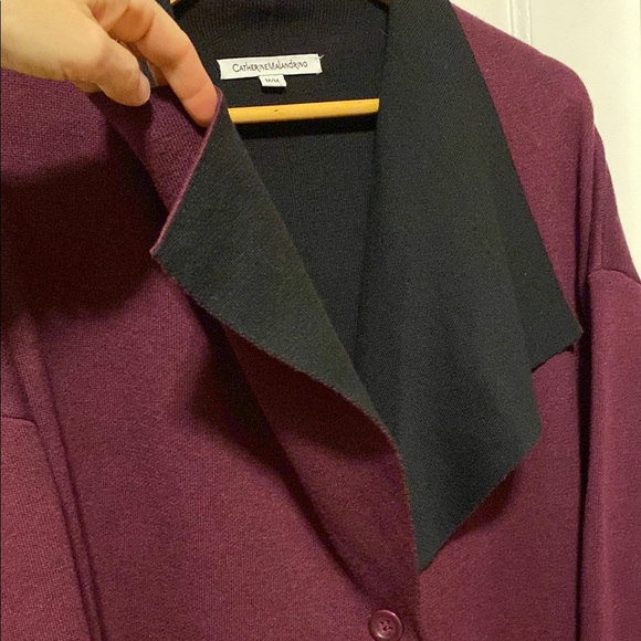 Catherine Melandrino Wool Blend Plum and Black Oversized Cardigan Lagenlook - Picture 1 of 11